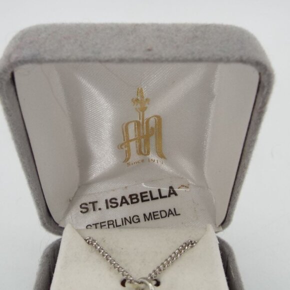 Vintage HMH St. Isabella Sterling Medal Pendant Necklace 18" with Original Box - Picture 3 of 8